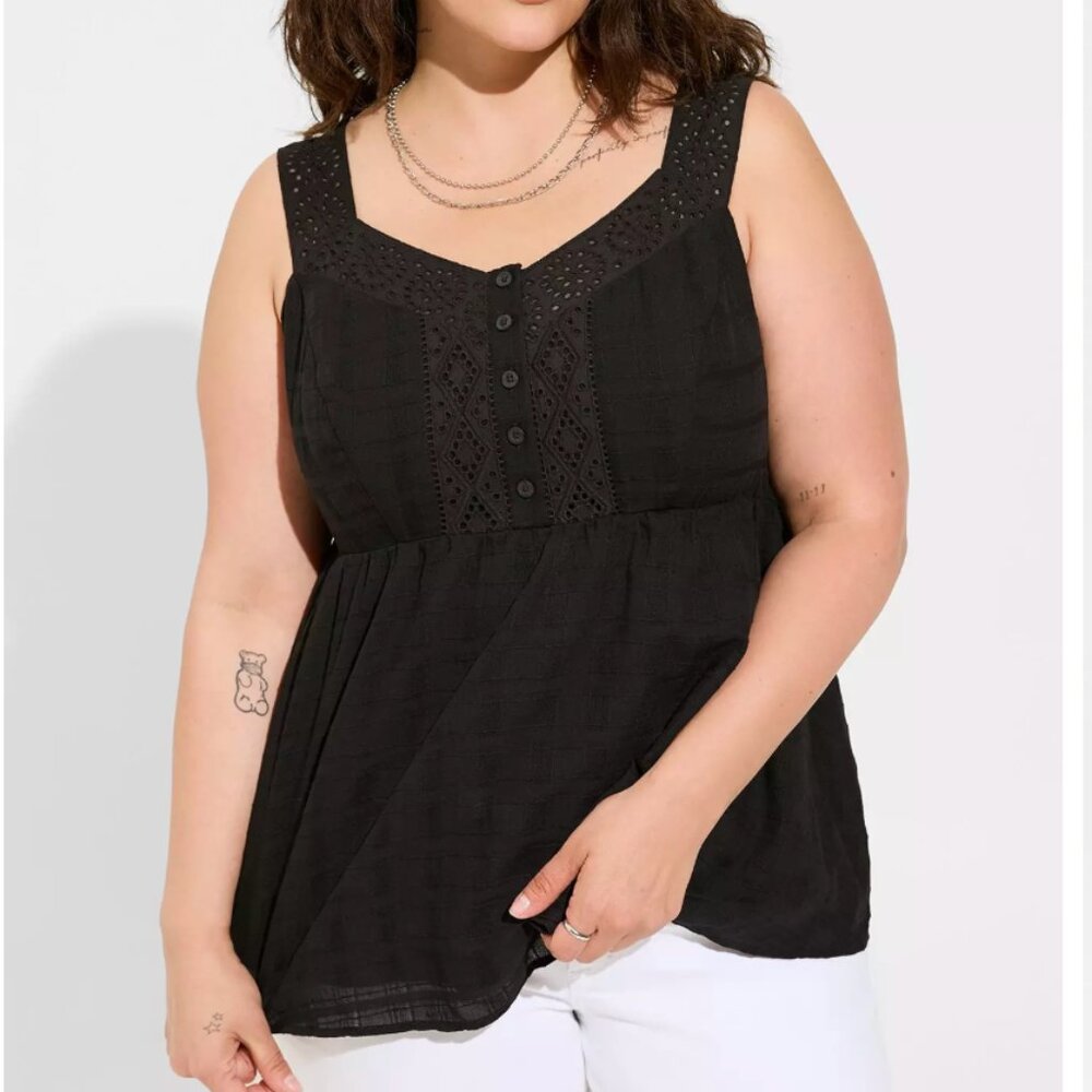 GUC Babydoll Cotton Windowpane Button Front Tank